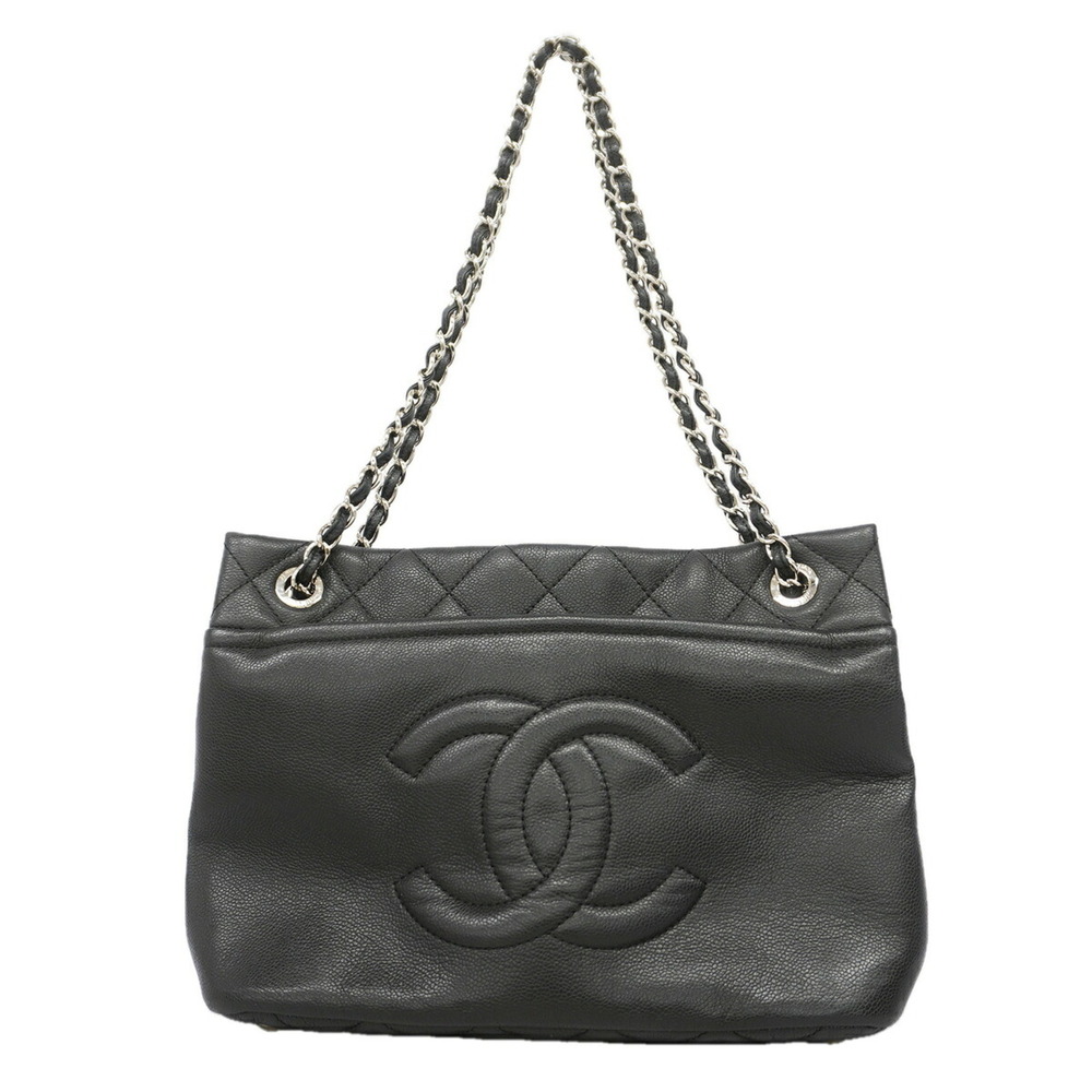 Chanel Tote Bag/Chain Tote, Matelassé Caviar Leather, Black, Women's